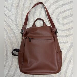 Brown Faux Leather Backpack - Versatile Wear